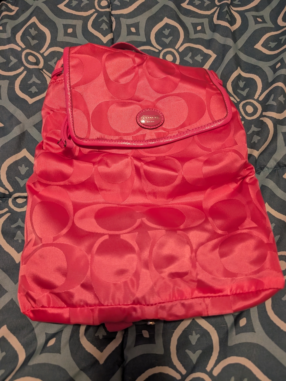 Coach Pink Signature Nylon Backpack